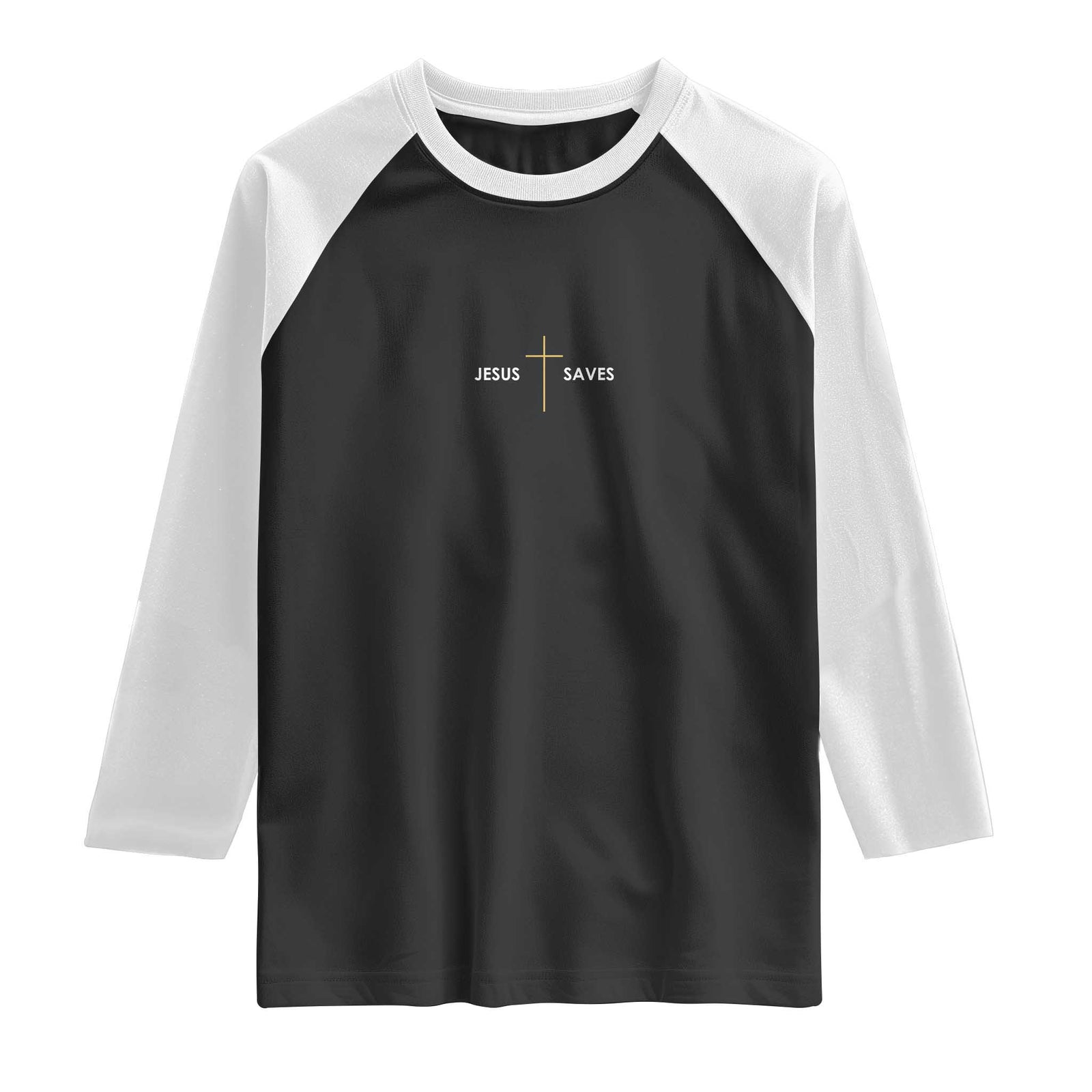 Jesus Saves Raglan Shirt Cross Subtle Christian Minimal Religious Faith TS11 Black White Print Your Wear