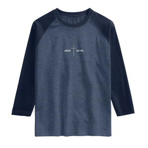 Jesus Saves Raglan Shirt Cross Subtle Christian Minimal Religious Faith