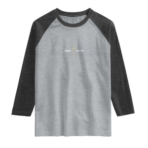 Jesus Saves Raglan Shirt Cross Subtle Christian Minimal Religious Faith