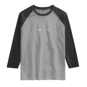 Jesus Saves Raglan Shirt Cross Subtle Christian Minimal Religious Faith