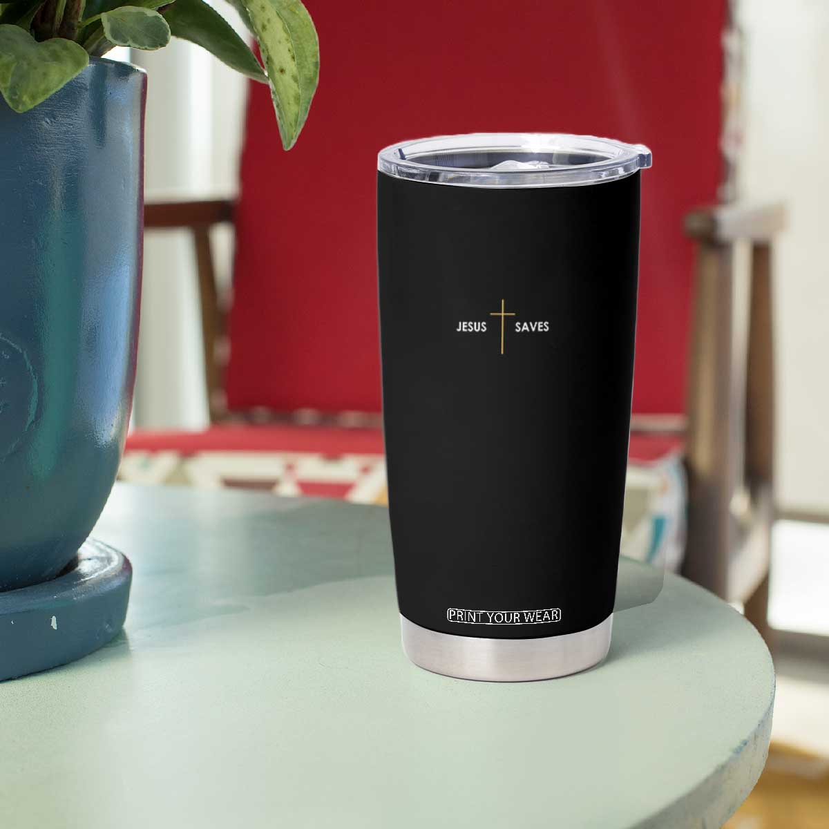 Jesus Saves Tumbler Cup Cross Subtle Christian Minimal Religious Faith