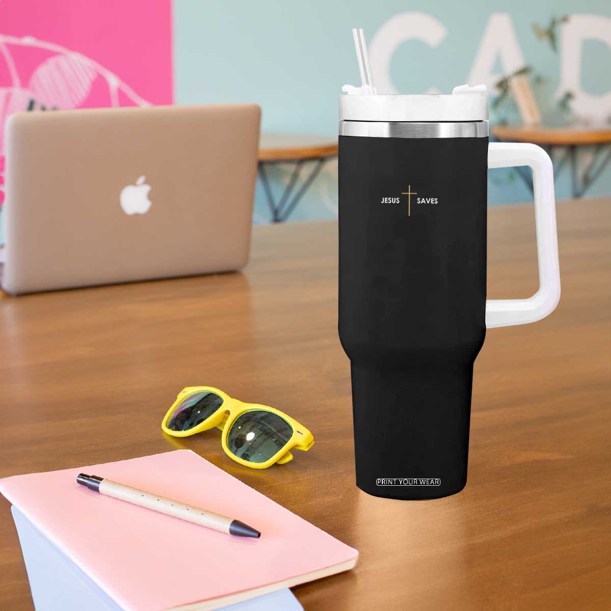Jesus Saves Tumbler With Handle Cross Subtle Christian Minimal Religious Faith