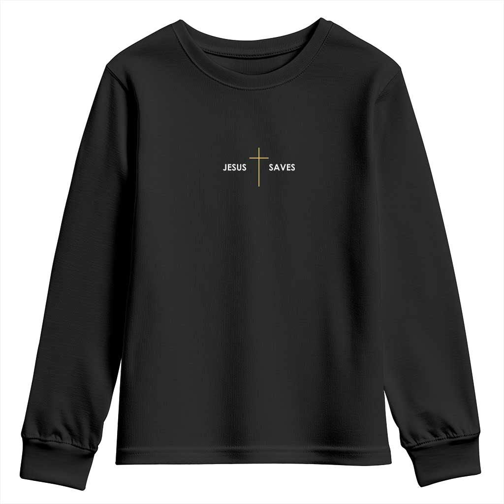 Jesus Saves Youth Sweatshirt Cross Subtle Christian Minimal Religious Faith