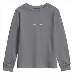 Jesus Saves Youth Sweatshirt Cross Subtle Christian Minimal Religious Faith