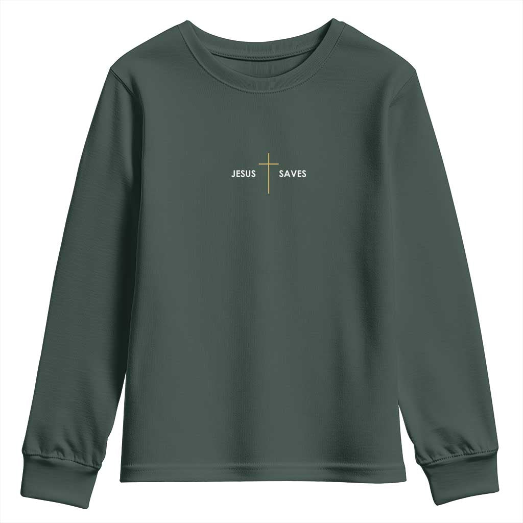 Jesus Saves Youth Sweatshirt Cross Subtle Christian Minimal Religious Faith