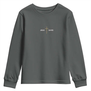 Jesus Saves Youth Sweatshirt Cross Subtle Christian Minimal Religious Faith