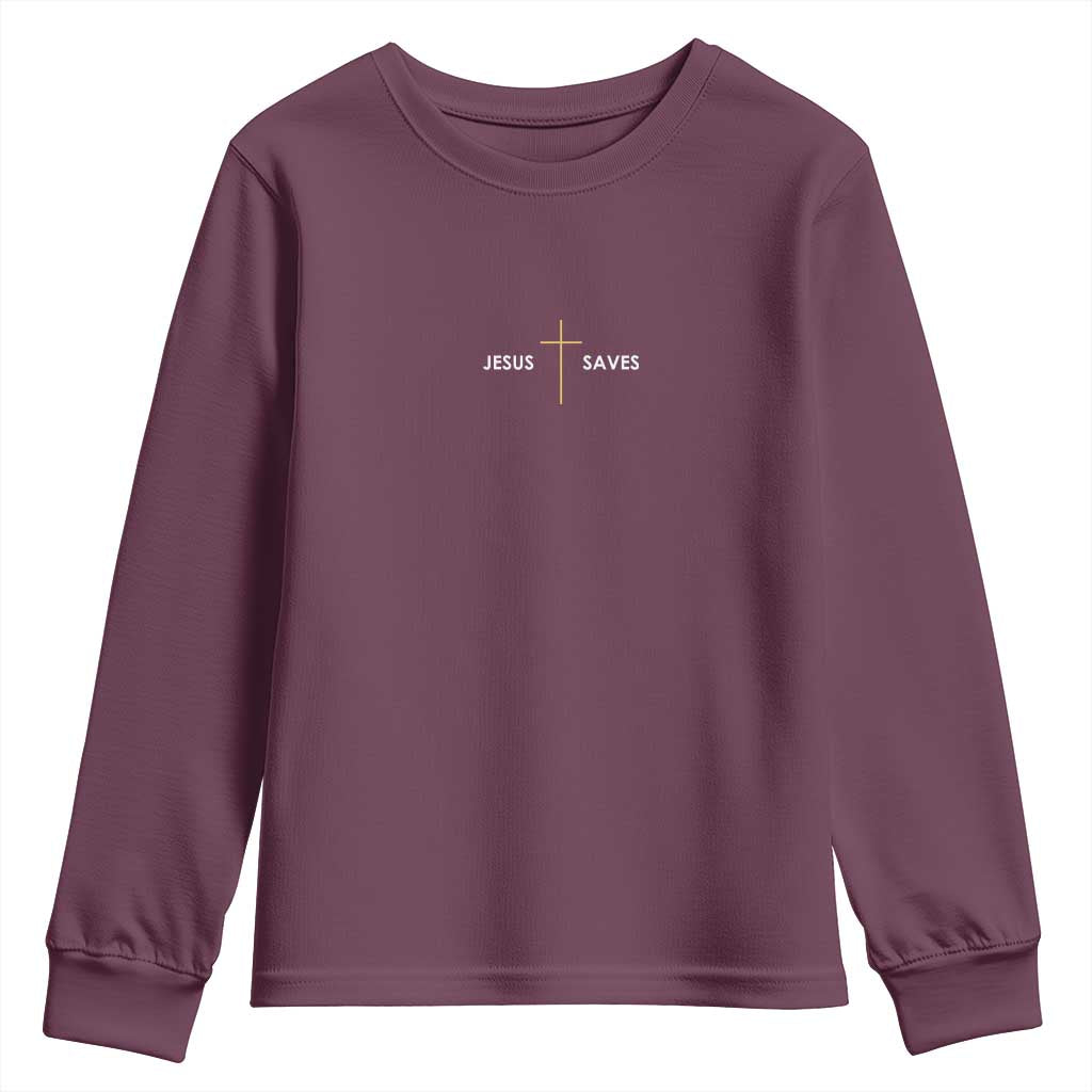 Jesus Saves Youth Sweatshirt Cross Subtle Christian Minimal Religious Faith