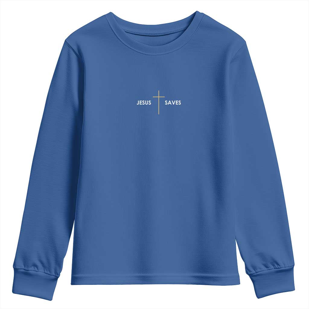 Jesus Saves Youth Sweatshirt Cross Subtle Christian Minimal Religious Faith