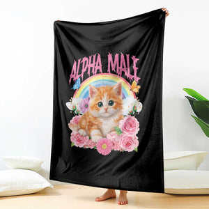 Alpha Male Funny Cat Throw Blanket Vintage 90s Kitten Rainbow Floral Butterflies