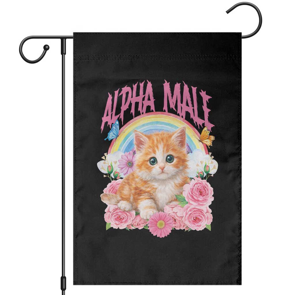 Alpha Male Funny Cat Garden Flag Vintage 90s Kitten Rainbow Floral Butterflies TS11 Black Print Your Wear