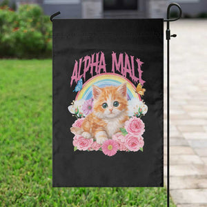Alpha Male Funny Cat Garden Flag Vintage 90s Kitten Rainbow Floral Butterflies