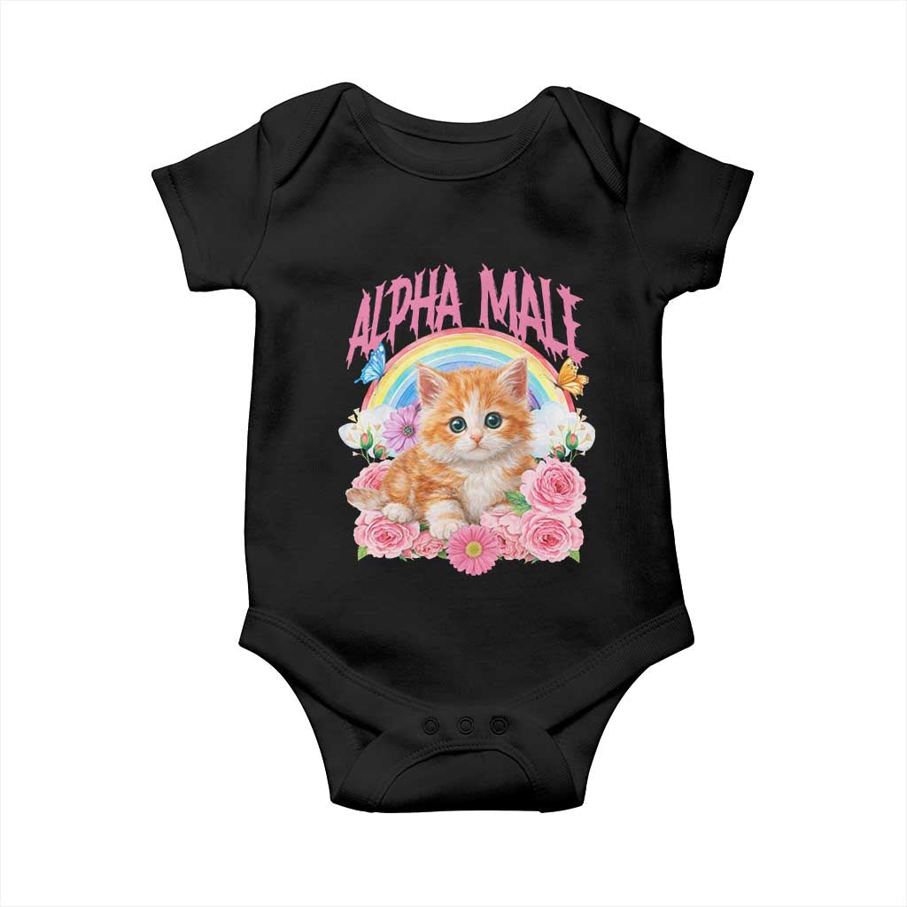 Alpha Male Funny Cat Baby Onesie Vintage 90s Kitten Rainbow Floral Butterflies