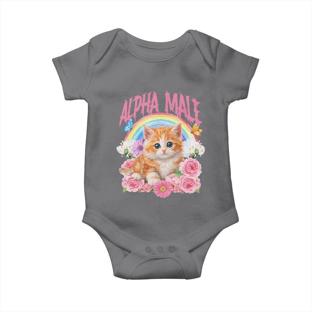 Alpha Male Funny Cat Baby Onesie Vintage 90s Kitten Rainbow Floral Butterflies