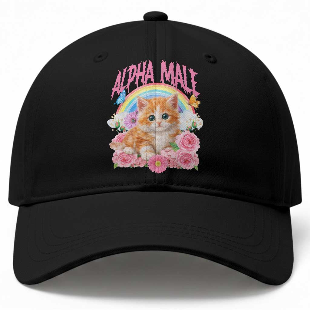 Alpha Male Funny Cat Baseball Cap Vintage 90s Kitten Rainbow Floral Butterflies TS11 Print Your Wear