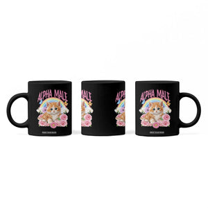Alpha Male Funny Cat Coffee Mug Vintage 90s Kitten Rainbow Floral Butterflies