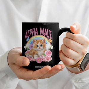 Alpha Male Funny Cat Coffee Mug Vintage 90s Kitten Rainbow Floral Butterflies