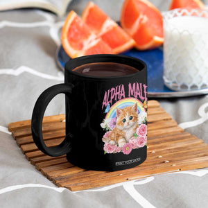 Alpha Male Funny Cat Coffee Mug Vintage 90s Kitten Rainbow Floral Butterflies