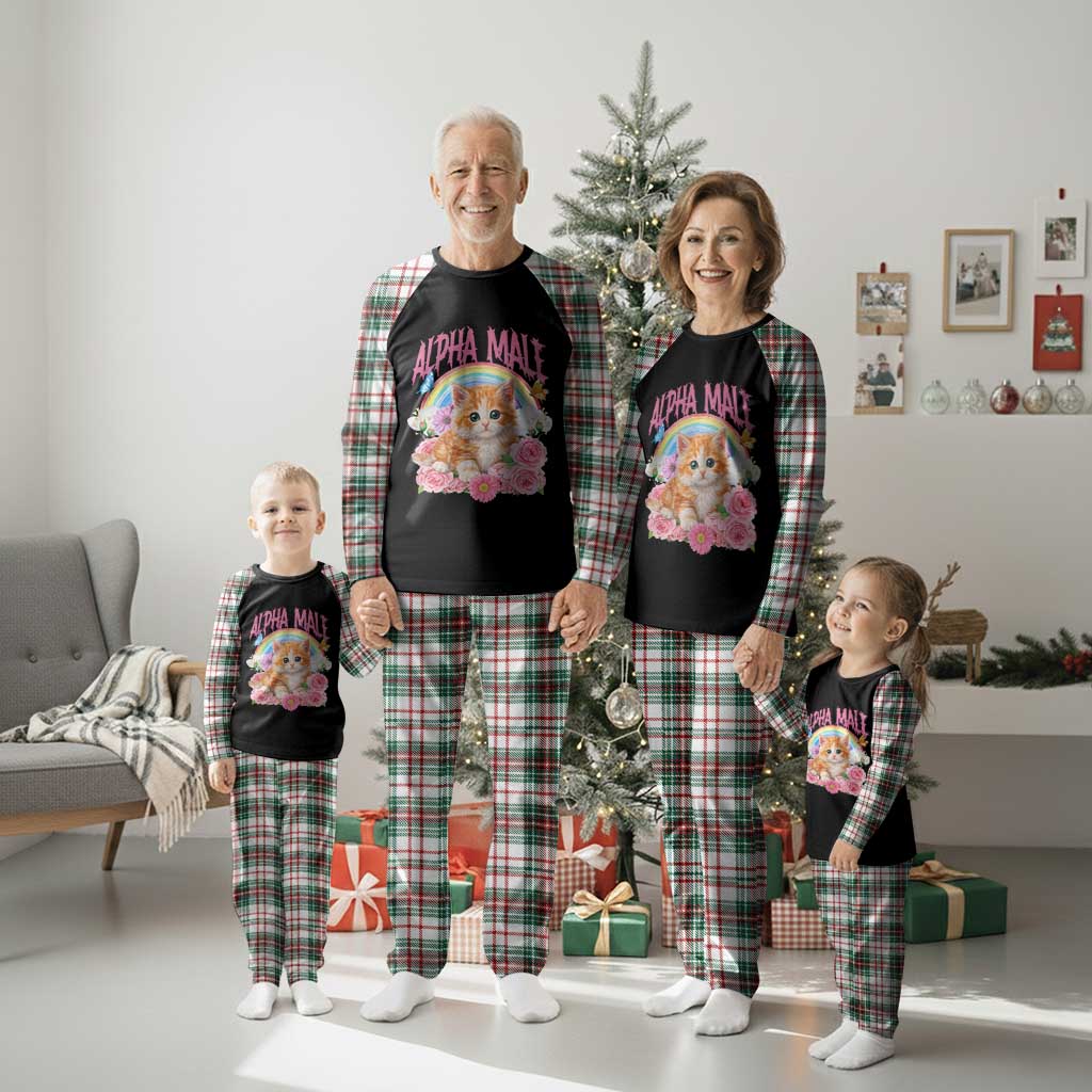 Alpha Male Funny Cat Plaid Pajama Set Vintage 90s Kitten Rainbow Floral Butterflies