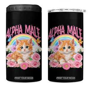 Alpha Male Funny Cat 4 in 1 Can Cooler Tumbler Vintage 90s Kitten Rainbow Floral Butterflies
