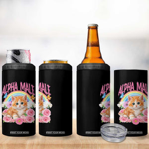 Alpha Male Funny Cat 4 in 1 Can Cooler Tumbler Vintage 90s Kitten Rainbow Floral Butterflies