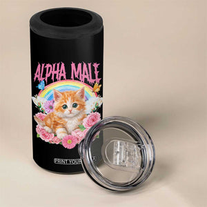 Alpha Male Funny Cat 4 in 1 Can Cooler Tumbler Vintage 90s Kitten Rainbow Floral Butterflies