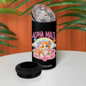Alpha Male Funny Cat 4 in 1 Can Cooler Tumbler Vintage 90s Kitten Rainbow Floral Butterflies