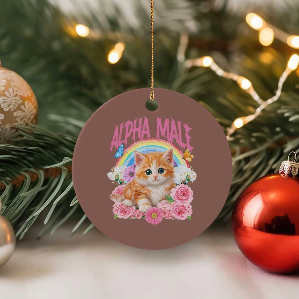 Alpha Male Funny Cat Ceramic Ornament Vintage 90s Kitten Rainbow Floral Butterflies