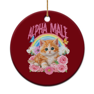 Alpha Male Funny Cat Ceramic Ornament Vintage 90s Kitten Rainbow Floral Butterflies
