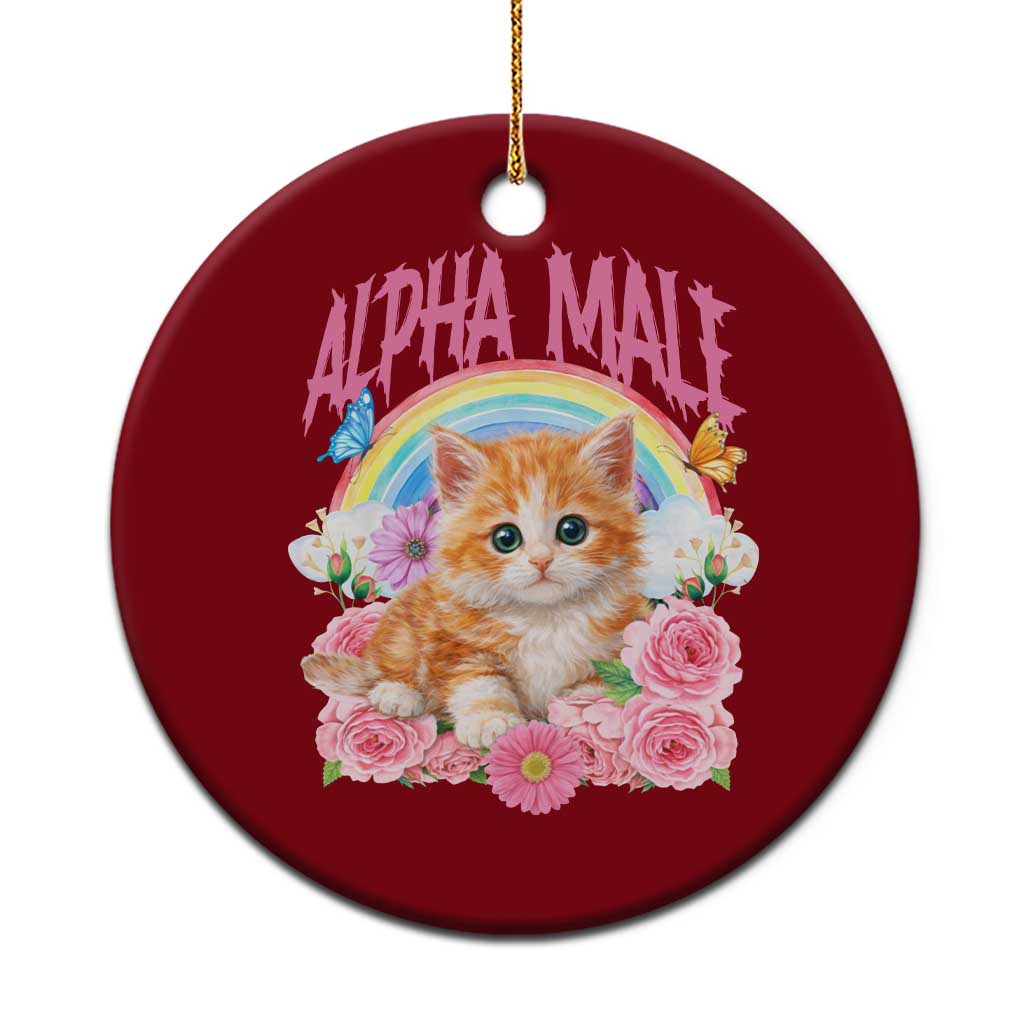 Alpha Male Funny Cat Ceramic Ornament Vintage 90s Kitten Rainbow Floral Butterflies TS11 1pc Red Print Your Wear