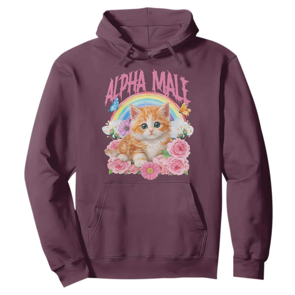 Alpha Male Funny Cat Hoodie Vintage 90s Kitten Rainbow Floral Butterflies