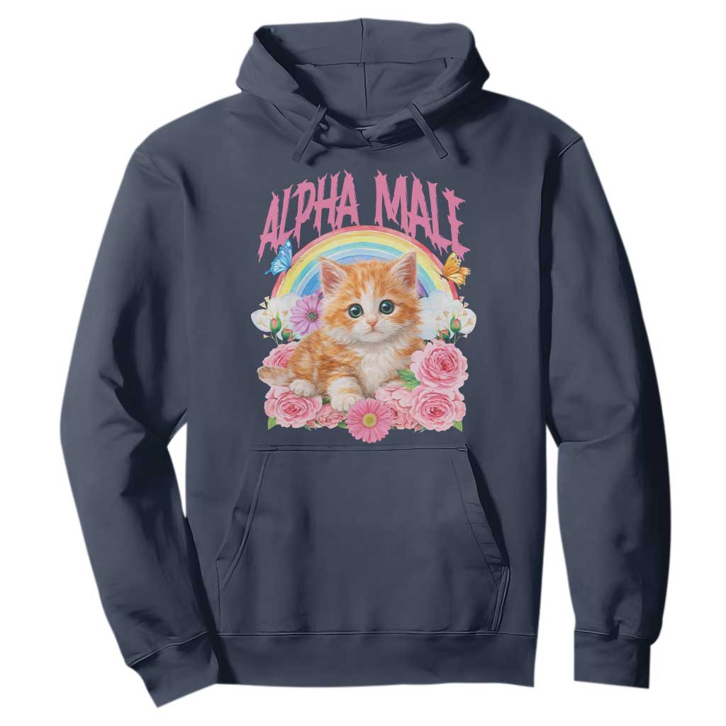 Alpha Male Funny Cat Hoodie Vintage 90s Kitten Rainbow Floral Butterflies