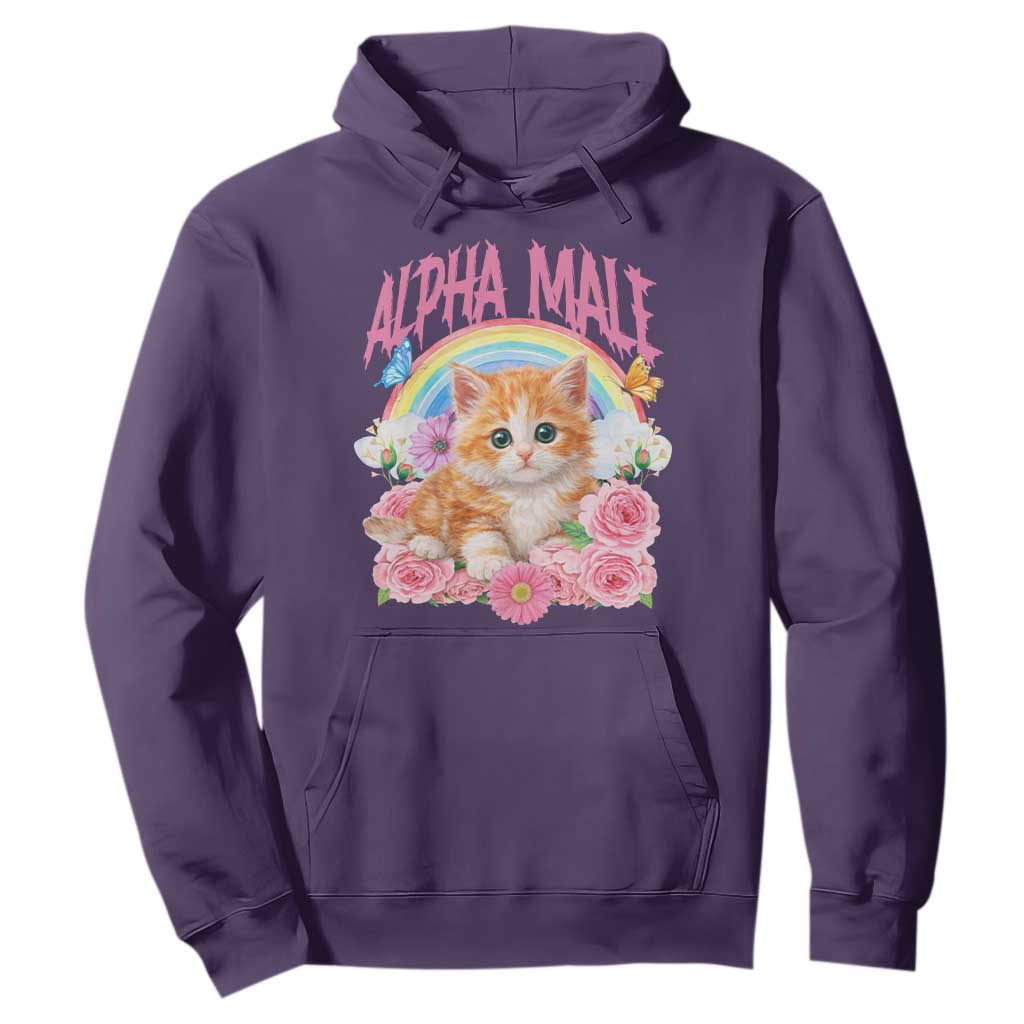 Alpha Male Funny Cat Hoodie Vintage 90s Kitten Rainbow Floral Butterflies