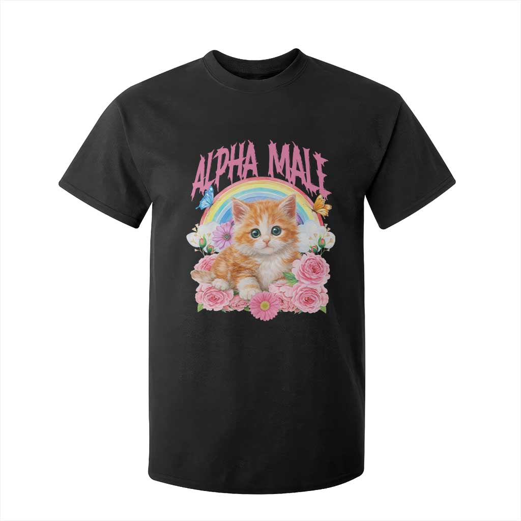 Alpha Male Funny Cat T Shirt For Kid Vintage 90s Kitten Rainbow Floral Butterflies TS11 Black Print Your Wear