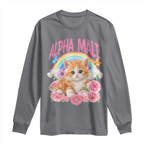 Alpha Male Funny Cat Long Sleeve Shirt Vintage 90s Kitten Rainbow Floral Butterflies