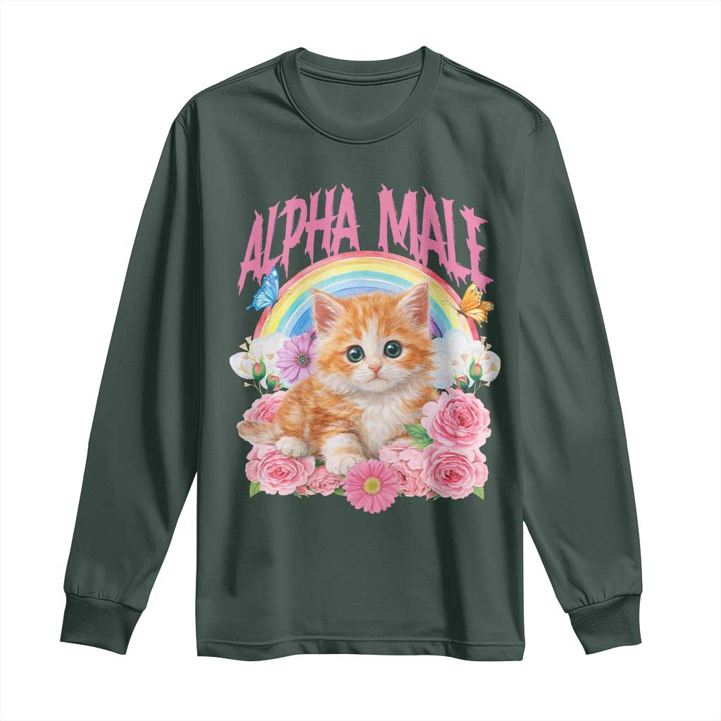 Alpha Male Funny Cat Long Sleeve Shirt Vintage 90s Kitten Rainbow Floral Butterflies