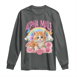 Alpha Male Funny Cat Long Sleeve Shirt Vintage 90s Kitten Rainbow Floral Butterflies