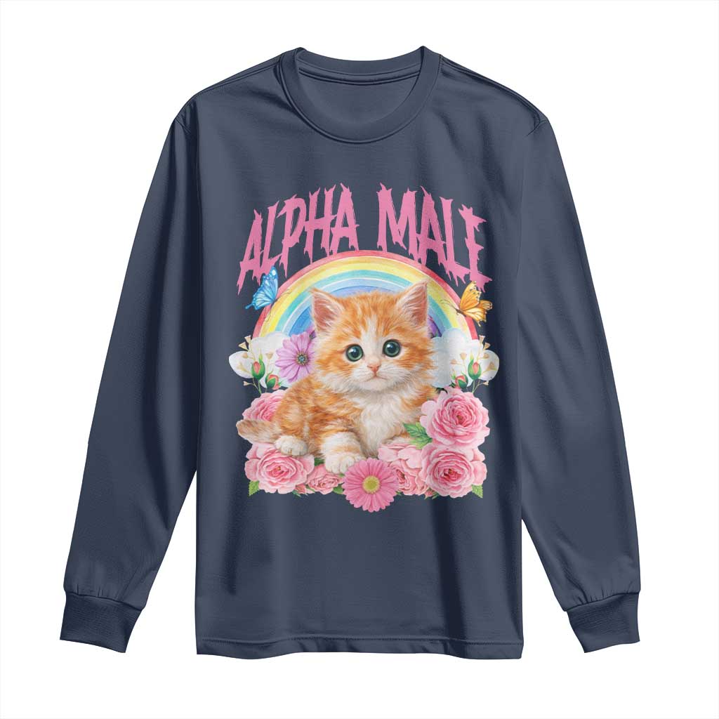 Alpha Male Funny Cat Long Sleeve Shirt Vintage 90s Kitten Rainbow Floral Butterflies