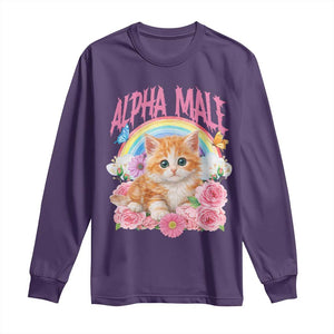 Alpha Male Funny Cat Long Sleeve Shirt Vintage 90s Kitten Rainbow Floral Butterflies