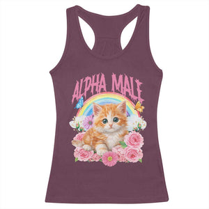 Alpha Male Funny Cat Racerback Tank Top Vintage 90s Kitten Rainbow Floral Butterflies