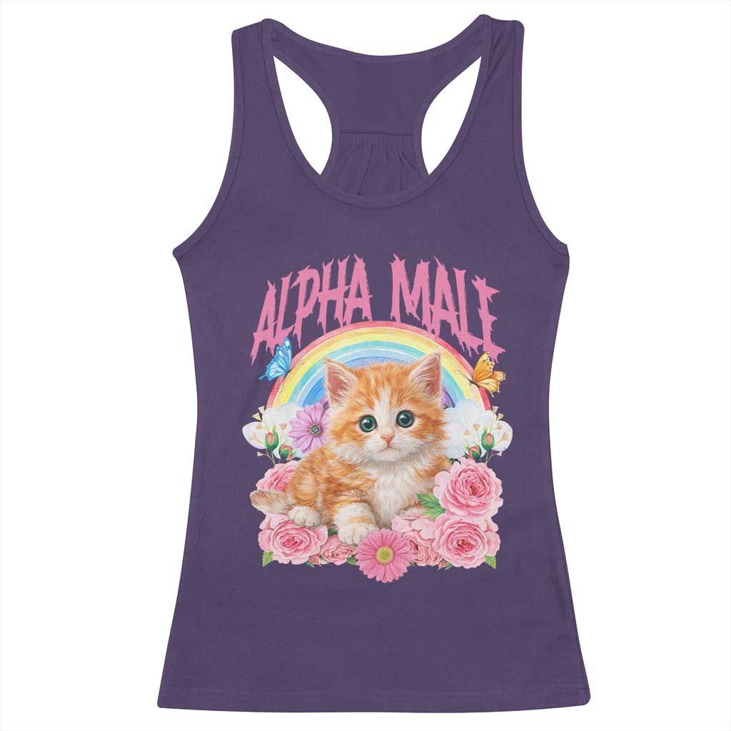 Alpha Male Funny Cat Racerback Tank Top Vintage 90s Kitten Rainbow Floral Butterflies