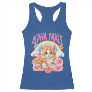 Alpha Male Funny Cat Racerback Tank Top Vintage 90s Kitten Rainbow Floral Butterflies