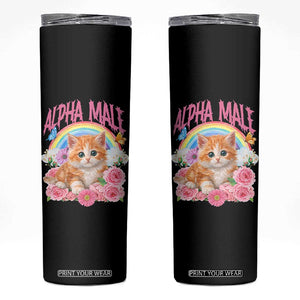 Alpha Male Funny Cat Skinny Tumbler Vintage 90s Kitten Rainbow Floral Butterflies