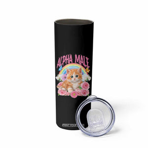 Alpha Male Funny Cat Skinny Tumbler Vintage 90s Kitten Rainbow Floral Butterflies