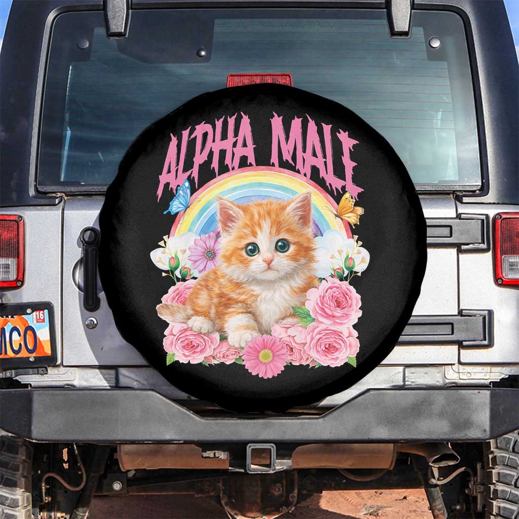 Alpha Male Funny Cat Spare Tire Cover Vintage 90s Kitten Rainbow Floral Butterflies TS11 No hole Black Print Your Wear