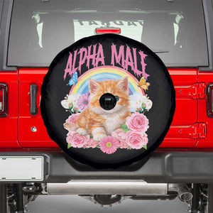 Alpha Male Funny Cat Spare Tire Cover Vintage 90s Kitten Rainbow Floral Butterflies