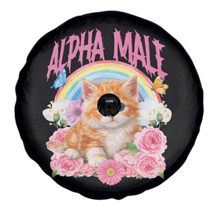 Alpha Male Funny Cat Spare Tire Cover Vintage 90s Kitten Rainbow Floral Butterflies