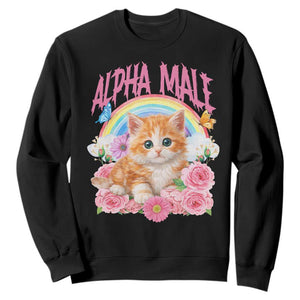 Alpha Male Funny Cat Sweatshirt Vintage 90s Kitten Rainbow Floral Butterflies