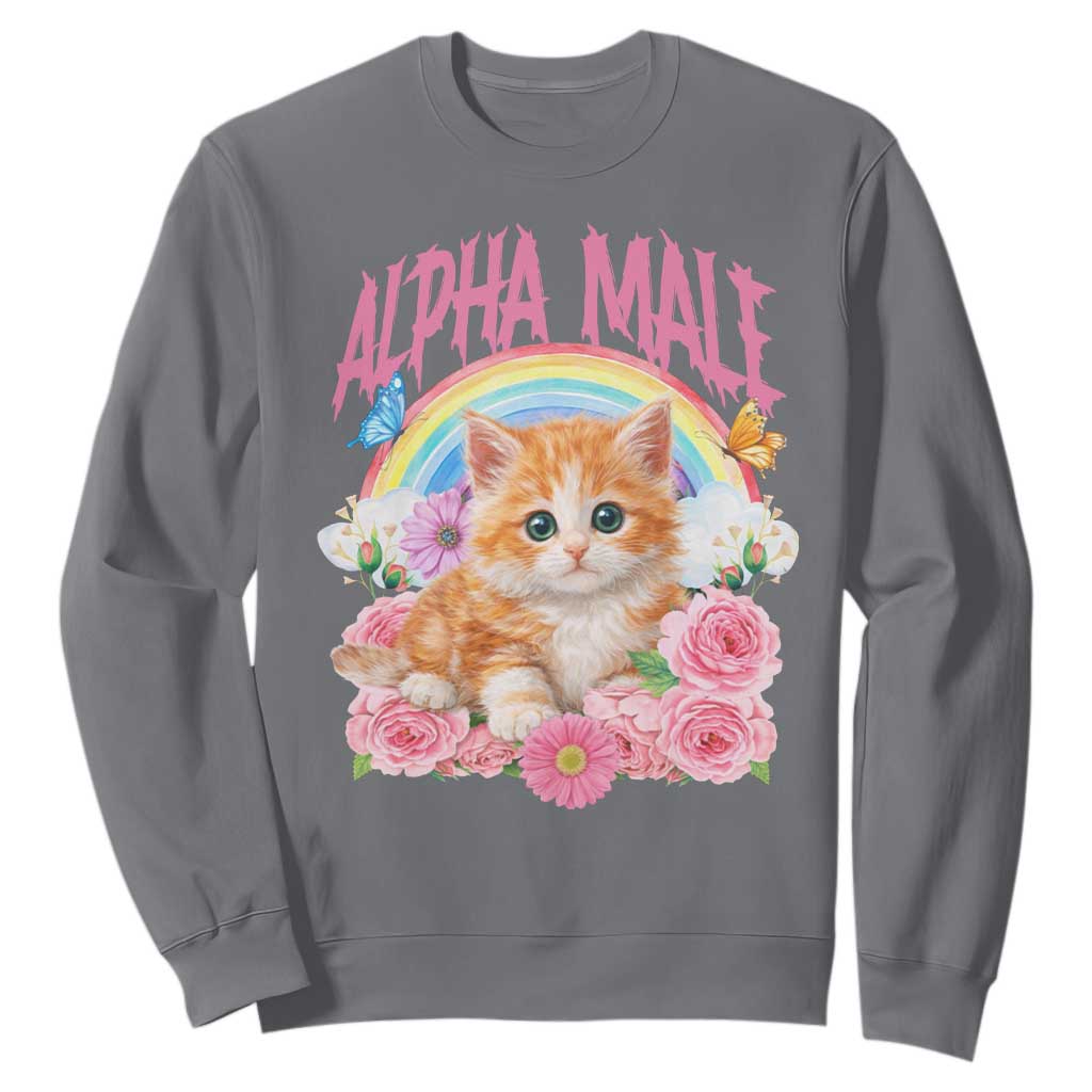 Alpha Male Funny Cat Sweatshirt Vintage 90s Kitten Rainbow Floral Butterflies