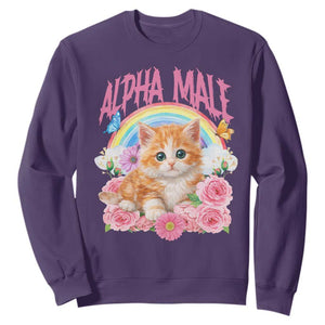 Alpha Male Funny Cat Sweatshirt Vintage 90s Kitten Rainbow Floral Butterflies