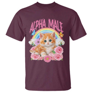 Alpha Male Funny Cat T Shirt Vintage 90s Kitten Rainbow Floral Butterflies